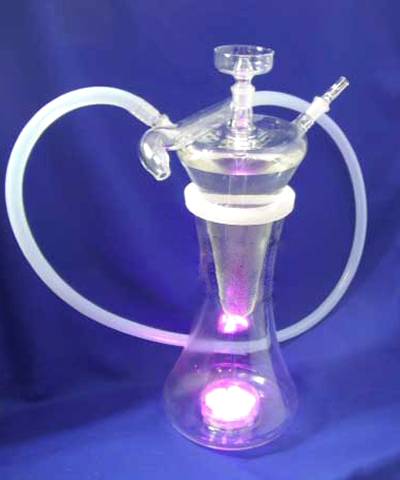This is a type C double pipes glass hookah with red light.