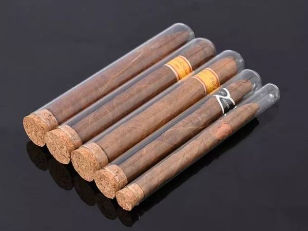 Glass tube for cigar packaging.
